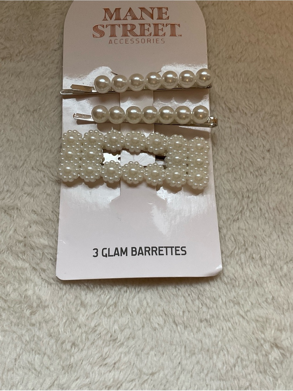Mane Street Pearl Glam Barrettes - Cream (Set of 3)